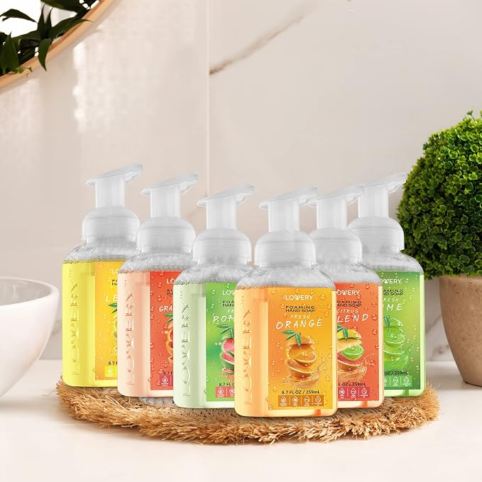 Foaming Hand Soap - Pack of 6 - Moisturizing Hand Soap with Aloe Vera & Essential Oils, Alcohol-Free Hand Wash in Citrus Blend, Lemon, Orange, Pomelo, Lime, Grapefruit, Hand Wash for Kitchen, Bathroom
