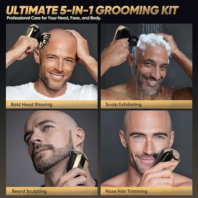Head Shavers for Bald Men, Electric Razor with 7D Magnetic Shaver Heads, Wet Dry Waterproof Bald Head Trimmer Kit for Women & Men, Nose Ear Hair Trimmer, USB Rechargeable Clippers, Bright Black