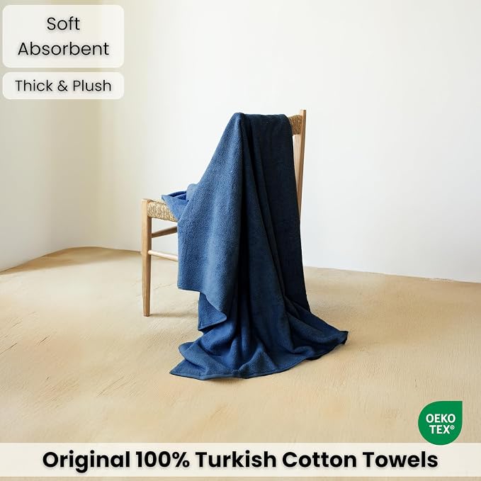 SALBAKOS Luxury 100% Turkish Cotton Bath Sheet 40x80 (1-Piece, Navy Blue) | Extra Large Jumbo Oversized Bathroom and Beach Towel, Super Soft Highly Absorbent Thick Premium Hotel Quality, Made in Turkey