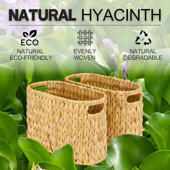 Toilet Paper Storage Basket, Water Hyacinth Wicker Storage Holder for 6 Rolls Toilet Paper with Built-in Handles