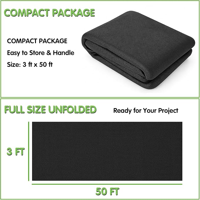 EXTRAEASY Non-Woven Weed Barrier Fabric, 3ft x 50ft, Easy Install & Breathable Ground Cover - Landscape Fabric for Gardens, Flower Beds, Mulch & Professional Weed Control