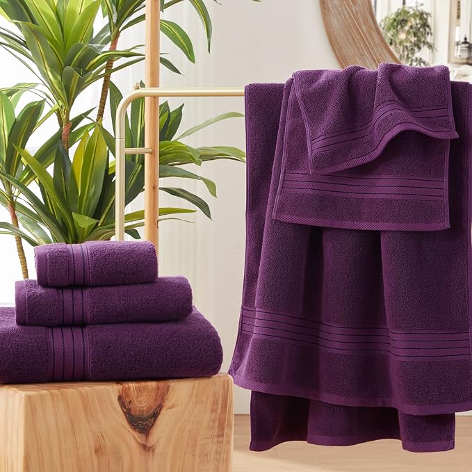 COZYART Purple Bath Towel Set for Bathroom Soft Absorbent Durable 650 GSM Turkish Cotton Towel Sets of 6, 2 Large Bath Towels, 2 Hand Towels, 2 Washclothes | OEKO-Tex 100 Certified Zero Twist Ring Spun, Soft Absorbent Quick Dry, Plush Fluffy, Breathabl...