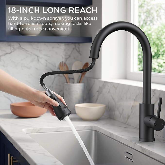FORIOUS Black Touch Kitchen Faucet with Pull Down Sprayer, Touch Activated | High Arc Kitchen Sink Faucet with Deck Plate, Stainless Steel, Single Hole, Single Handle, Fit for RV Bar Farmhouse Laundry