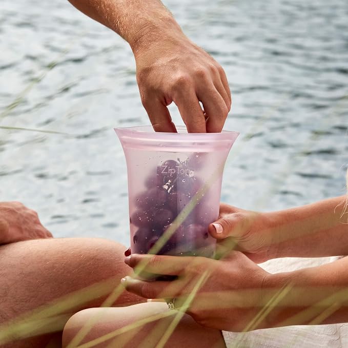 Zip Top Reusable Food Storage Bags | 3 Cup Set [Lavender] | Silicone Meal Prep Container | Microwave, Dishwasher and Freezer Safe | Made in the USA