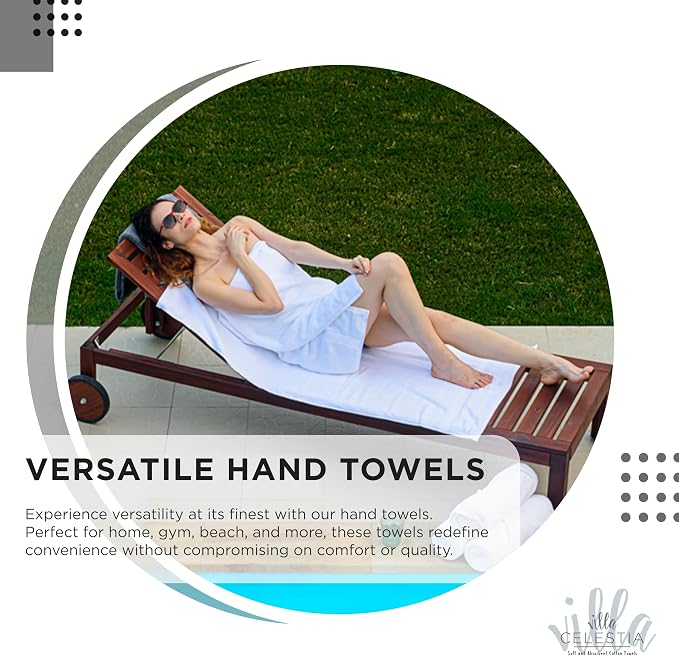 Villa Celestia Cotton Hand Towels Set of 4, 16 x 28, Oeko-TEX Certified, Quick Dry, Black