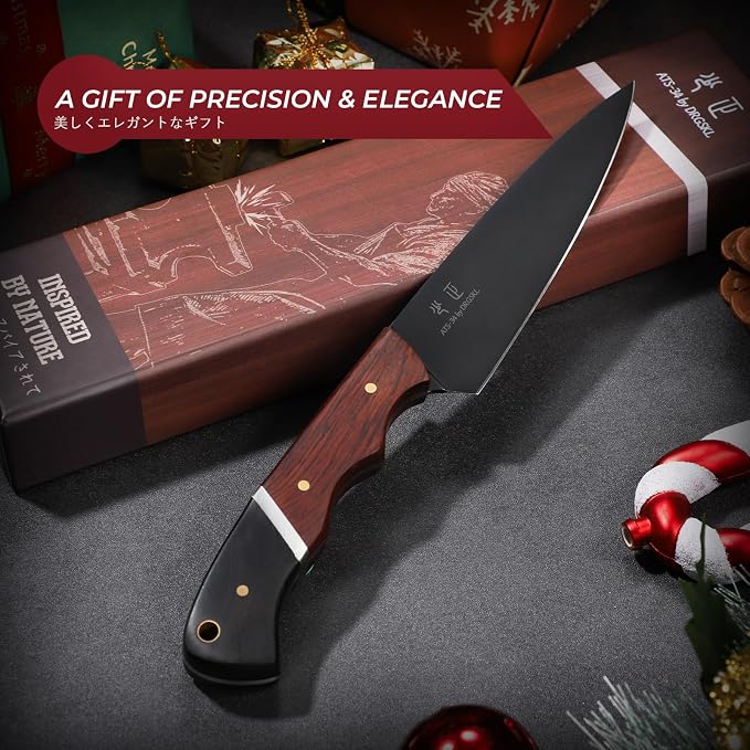 DRGSKL Kitchen Utility Knife From Japan - Small Chef Knife 5 Inch | Japanese ATS-34 Steel, Full Tang, Ergonomic Walnut Handle, Precision Cutting, Gift Box