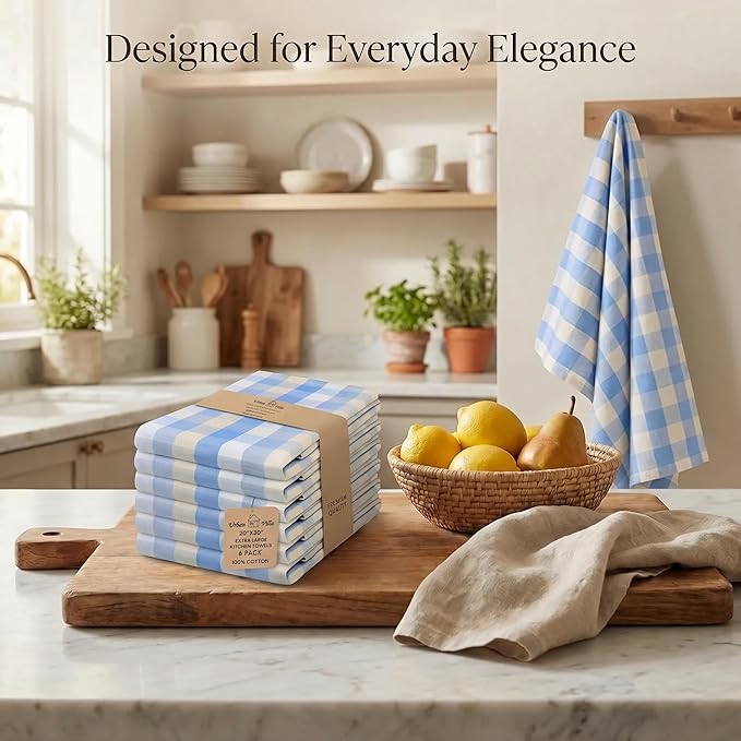 Urban Villa Kitchen Towels Cotton Dish Towels 20”x30” (Set of 6) Bluesand