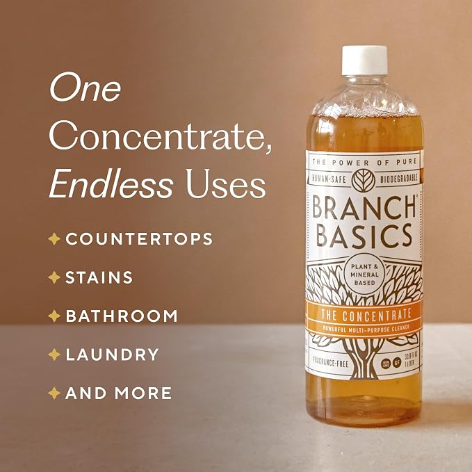 Branch Basics Premium Starter Kit: All Purpose Cleaner, Glass, and Bathroom Cleaner plus our Foaming Wash, and Laundry Bottle (3 Plastic Spray Bottles + Concentrate) Fragrance-Free
