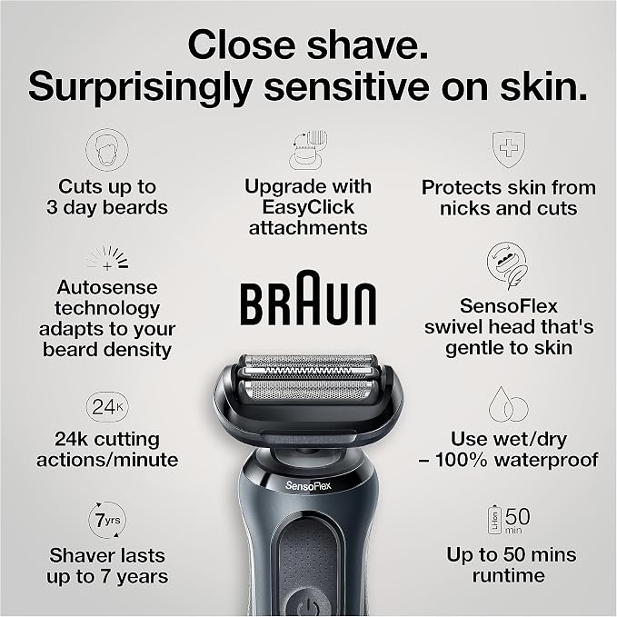 Braun Series 6 6046cs Electric Razor for Men, Wet & Dry, Electric Razor, Rechargeable, Cordless Foil Shaver with Charging Stand, Travel Case and Precision Trimmer, Black