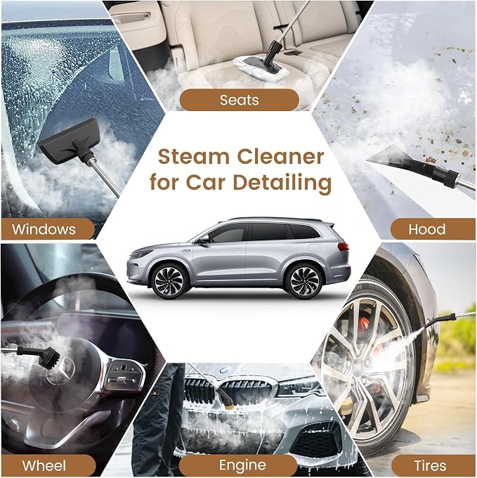 2500W Handheld Steam Cleaner, 3-Level Adjustable Steam Cleaner for Home with 16 Accessories, Multipurpose Portable Steamer Cleaning for Car,Floor,Furniture,Tile,Grout,Couch,Fast Heat-Up (Green)