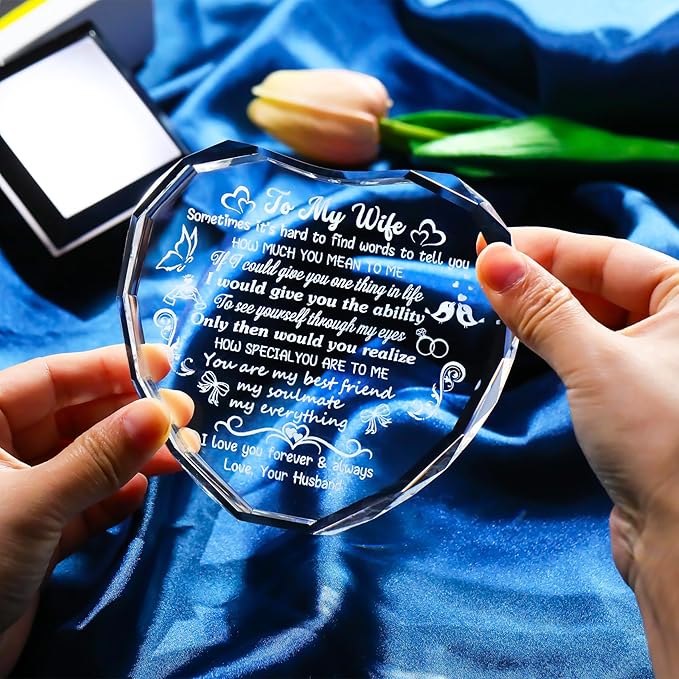 Arikyrist Gifts for Wife Mothers Day Heart Crystal Keepsakes to My Wife with Colorful Base Anniversary Birthday Gifts for Wife from Husband