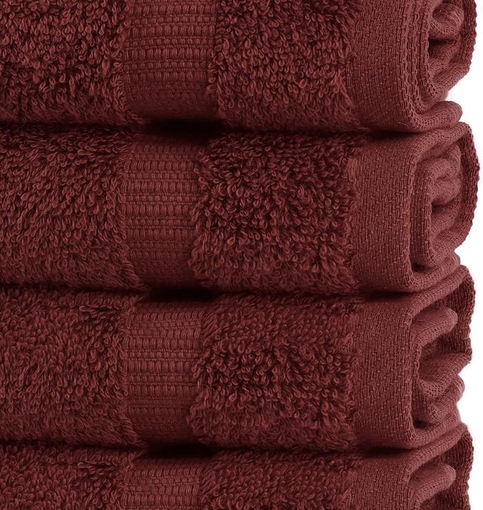 Chakir Turkish Linens 4 Piece Washcloth Set, 100% Cotton Luxury Turkish Washcloths for Bathroom, Soft Absorbent Washcloths, 13 x 13 Inches, Cranberry