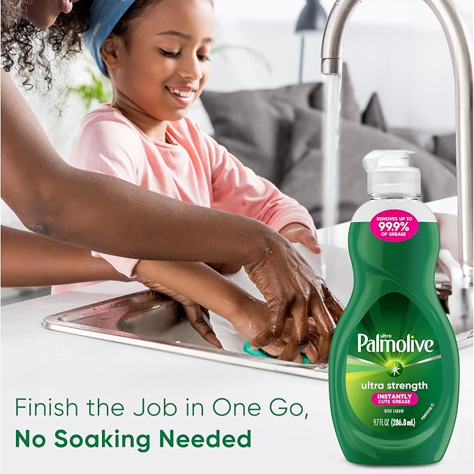 Palmolive Ultra Strength Liquid Dish Soap, Cuts Grease and Grime, No Soaking Needed, Powerful on Plastics, Dishwashing Liquid, 9.7 fl oz Bottle