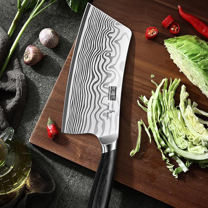 HOSHANHO Cleaver Knife 7", Razor Sharp Powder Steel Kitchen Meat Cleaver | Professional Kitchen Butcher Knife for Meat Cutting Vegetable Slicing, Japanese Chopping Knife with Pakkawood Handle