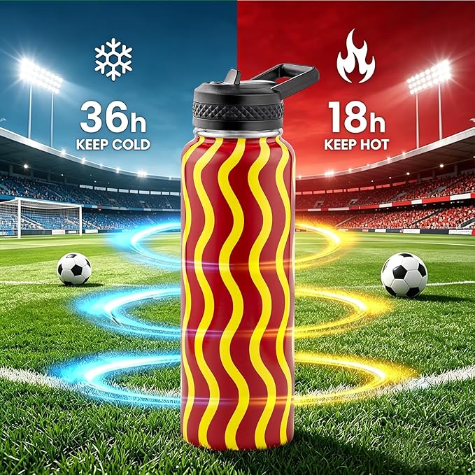 RAYMYLO 2026 Soccer Biggest Event Edition Insulated Water Bottle 40 oz, Nation Flag Design, Best Souvenir & Gift for World Soccer Lover, Vacuum Stainless Steel (Cold for 36Hrs), Leak Proof & Non-BPA