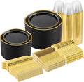 Goodluck 600 Pieces Black Plates for 100 Guests, Plastic Plates for Party, Dinnerware Set of 100 Dinner and 100 Dessert Plates, 100 Spoons, 100 Forks, 100 Knives, 100 Cups