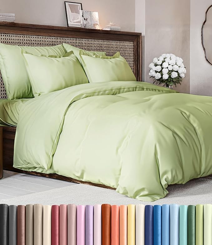 Duvet Cover Cal King Size Set - Extra Soft Cal King Duvet Cover 104" x 98" w/ 2 Pillow Shams for Women, Men, Kids & Teens - Comfy, Breathable, Hotel Luxury w/ Zipper Closures & Ties (Light Sage Green)