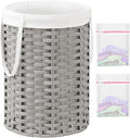 SETVSON Laundry Hamper Laundry Basket Round 19.0 Gal (72 L) Handwoven Rattan Hamper, Large Wicker Laundry Hamper with Removable Laundry Bag Handles 2 Mesh Bags for Bathroom Living Room Gray (No Lid)