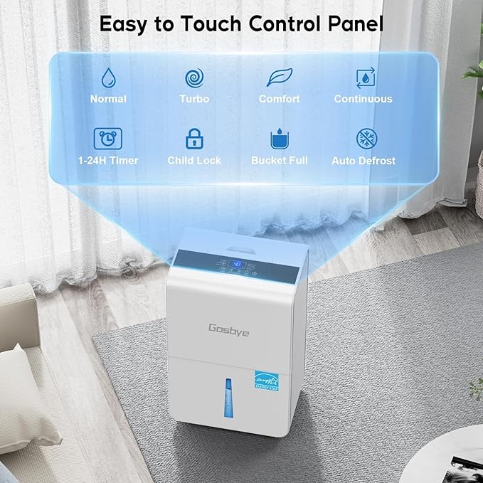 Gasbye 4500 Sq.Ft. 2026 Energy Star Dehumidifier for Basement & Large Rooms with Drain Hose, Max 115 Pints/Day | 45dB Quiet Compressor | 1.7 Gal Water Tank | Auto Shut-Off & Restart, White