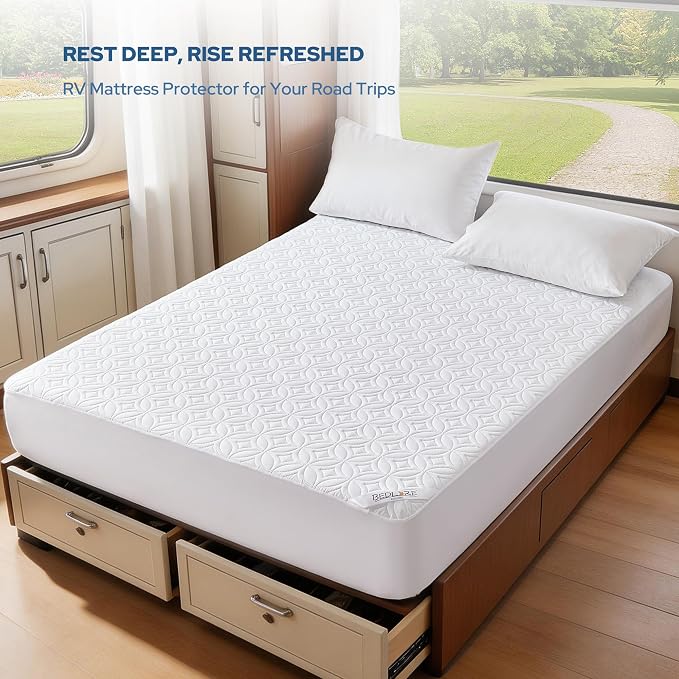 BEDLORE Waterproof Mattress Protector, RV Queen Size Mattress Pad Noiseless with Deep Pocket 6"-18" Depth, Soft Breathable Dirt-Proof Bed Mattress Cover Washable (White)