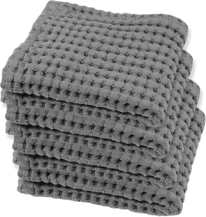 GILDEN TREE Waffle Bath Towels Wash Cloths for Showering, Exfoliating Washcloth Quick Dry Towel, Face Towels for Washing Face Cotton Washcloths Set of 4, Modern Style (Slate)
