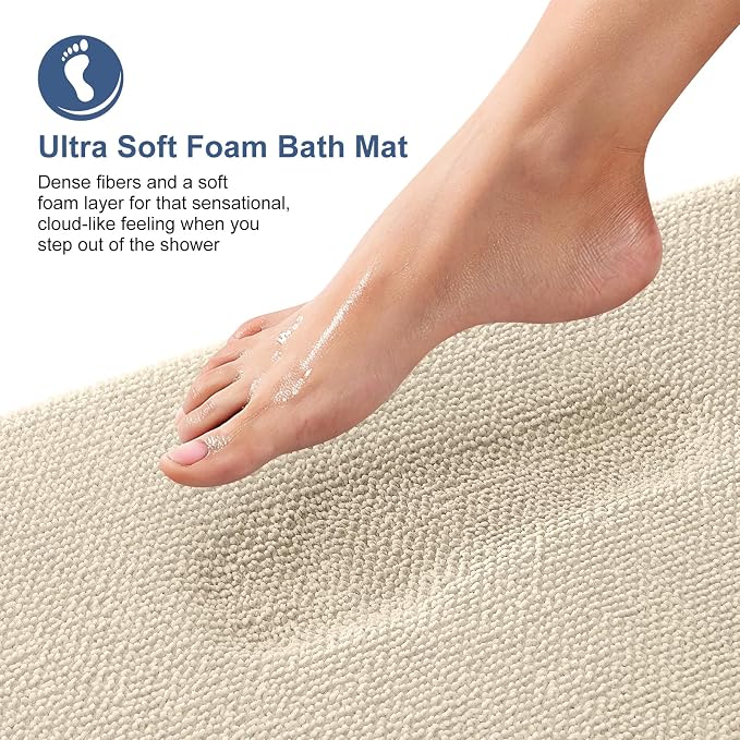 OLANLY Memory Foam Bathroom Runner Rug 47x24, Absorbent Long Bath Mat, Sand | Soft Quick Dry Bath Mat Rugs, Non-Slip, Machine Washable Mat for Bathroom Floor, Tub and Shower, Home Decor Accessories