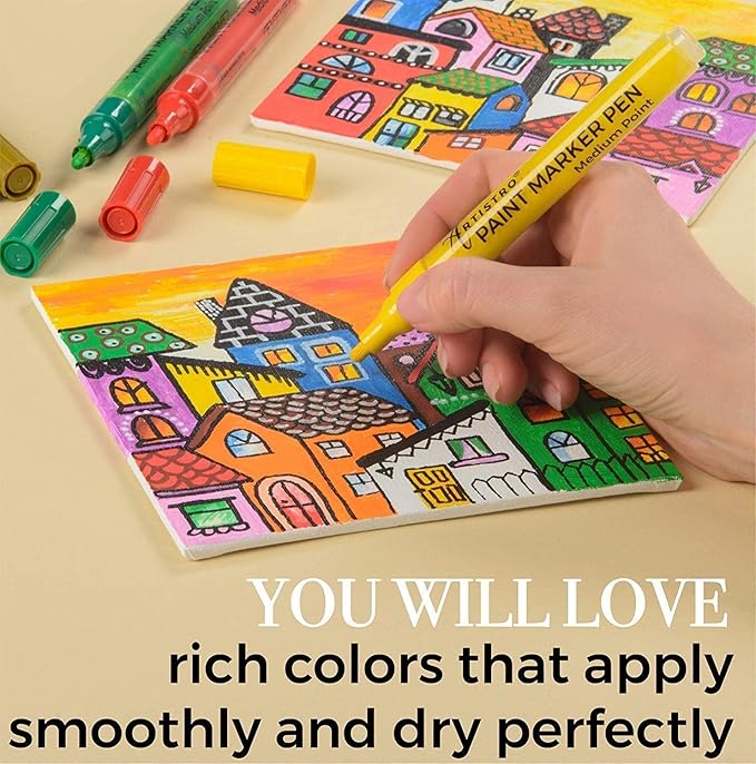 ARTISTRO 12 Acrylic Paint Pens for Calligraphy – Markers With Medium Precision Tips – Multisurface Painting for Fabric, Rock, Glass, Wood & More