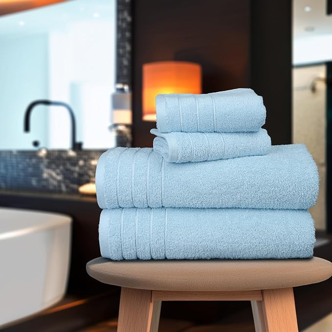 Tens Towels 8 Piece Towel Set, 2 XL Bath, 2 Hand, 4 Washcloth, Sky Blue | 100% Cotton, Lighter Weight, Quicker to Dry, Super Absorbent, Perfect for Bathroom
