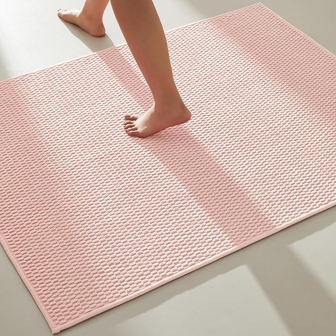 TYUU Large Bathroom Rugs Non Slip Washable Bath Rugs Super Absorbent Bathroom Rug Thin Quick Dry Low Pile Bath Mats, Pink 36"x48"