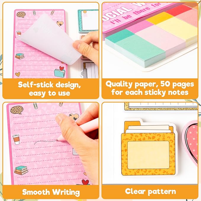Xqumoi Social Worker Sticky Notes Set - 550 Sheets Best Social Worker Ever Self-Stick Note Pads I'll Be There for You Divider Tabs Bundle Memo Pad, Thank You Appreciation Gifts for Women Men