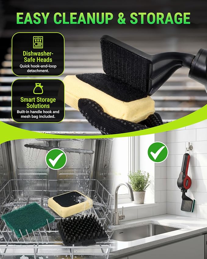 LifeBasis Cordless Electric BBQ Grill Cleaning Brush | Rechargeable with 180-minute Runtime, 3 Replaceable Heads, LED Light and Powerful Reciprocating Cleaning for Outdoor Grates