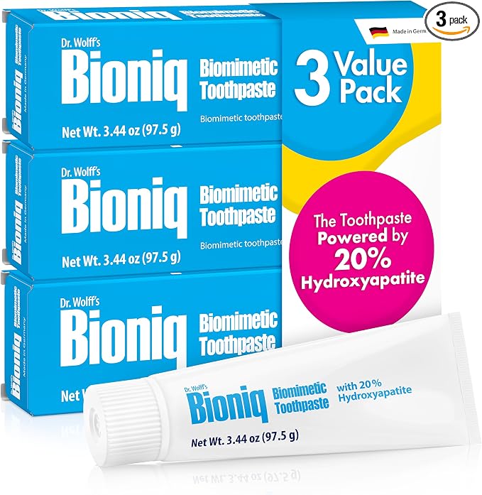 Bioniq Classic 20% Hydroxyapatite Toothpaste 3.44 Oz | bioHAP and Fluoride Free Toothpaste for Daily Use, Clinically Tested, Expert for Enamel and Gum Care, 3.44 Oz 3 Pack