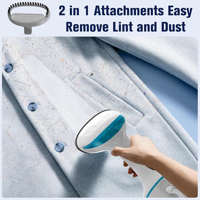 DBC Travel Steamer for Clothes 1500W, 250ml Water Tank,20S Fast Heat-up Portable Handheld Steamer for Clothes, 2 in 1 Fabric Wrinkle Remover with Fabric Brush,Ideal for Home, Office, Travel