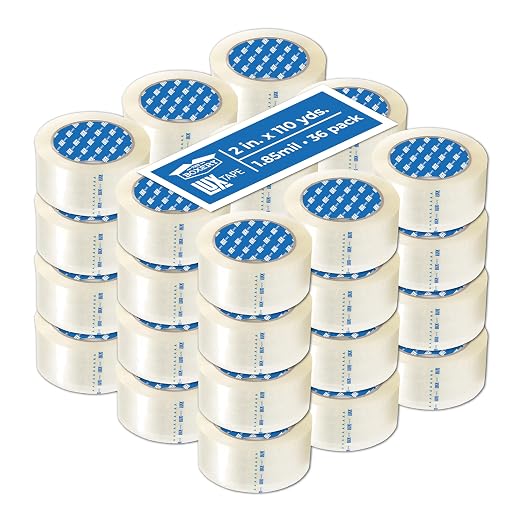 The Boxery 2" x 110 Yards Clear Packing Tape – 36 Roll Carton – Warehouse Grade Adhesive for Shipping, Moving & Packaging – Standard Strength 1.85 Mil Box Sealing Tape
