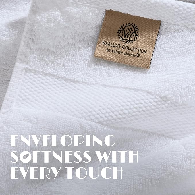 White Hand Towels Set for Bathroom, 6 Pack - Cotton Hand Towel Set for Gym, Kitchen and Spa, 16x27 Inches Soft Highly Absorbent Quick Dry Terry Salon Towels