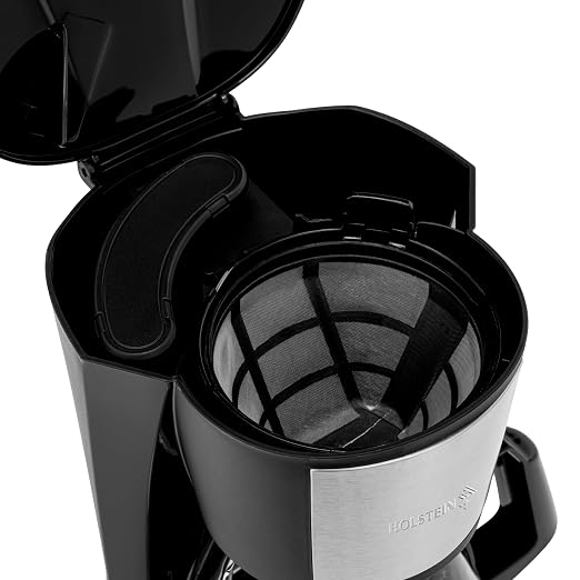 Holstein Housewares 5 Cup Drip Coffee Maker – Compact and User-Friendly with Auto Pause & Serve, Reusable Filter, Measuring Spoon & Glass Carafe, Office & Dorm Use, Black