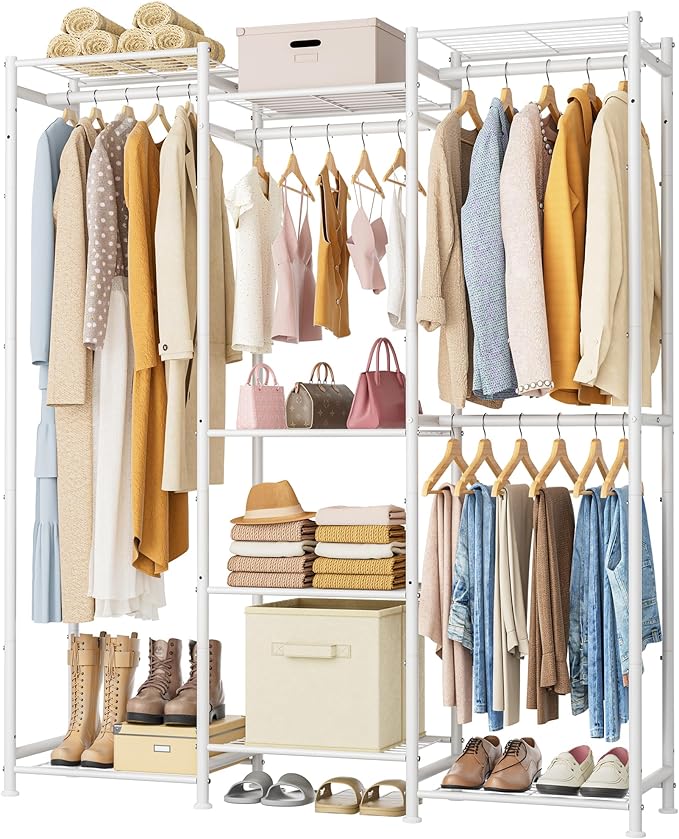 HOMIDEC Wardrobe Closet, 4 Hanging Spaces Portable Clothes Rack,Free Standing Closet Organizer and Storage System with Hanging Rods,Clothing Rack Suitable for Cloakroom,Bedroom,Entrances,etc.White