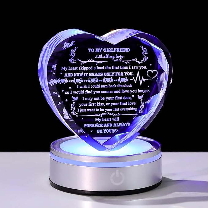 Qianwei Gifts for Girlfriend from Boyfriend Unique - Personalized Crystal Heart Gifts for My Girlfriend Who Has Everything - Birthday Anniversary Wedding Valentines Day Present Ideas for Her