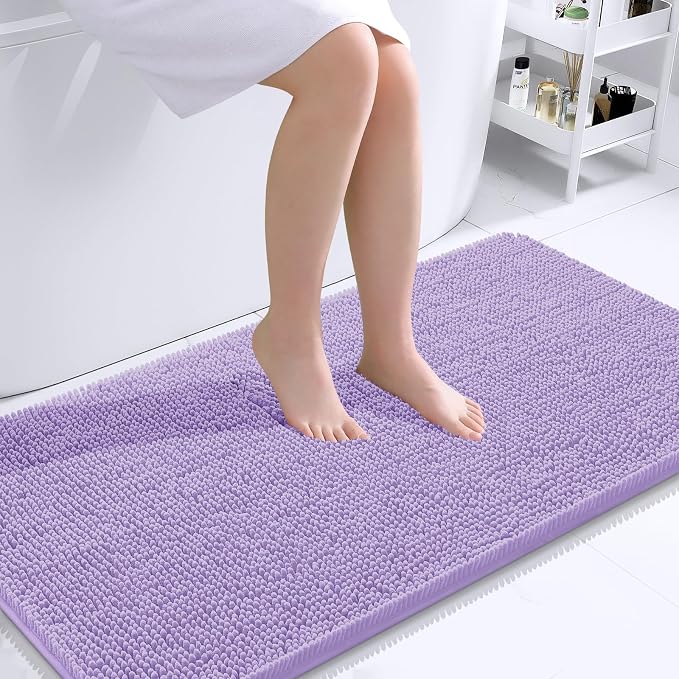 OLANLY Bathroom Runner Rugs 44x24, Soft Absorbent Chenille Bath Rugs, Rubber Backing Quick Dry, Machine Washable Long Bath Mats for Bathroom Floor, Tub and Shower, Home Decor Accessories, Lavender