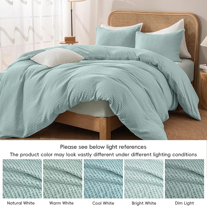 PHF Waffle Weave Duvet Cover Set King Size, No Snagging Ultra Soft Luxury Textured Breathable Comforter Cover for All Season 3pcs, Durable Bedding Duvet Set with 2 Pillow Shams, 104"x90", Aqua