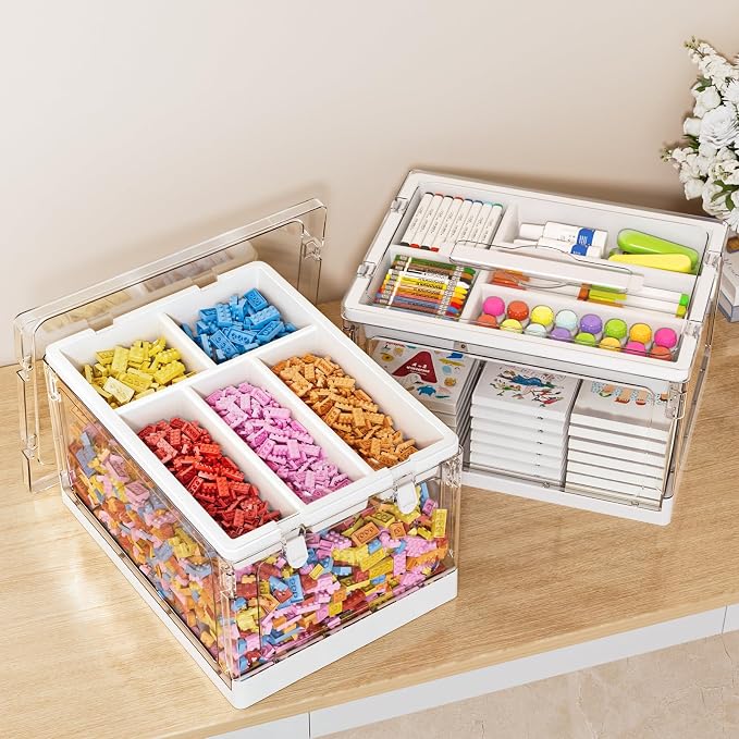 24QT 1Pack Craft Organizers and Storage with Tray, Craft Storage Box | Art Supply Organizer and Storage with Lid for Medicine Cabinet, Medicine Cabinet Organizer, Sewing, Playdoh and Tools