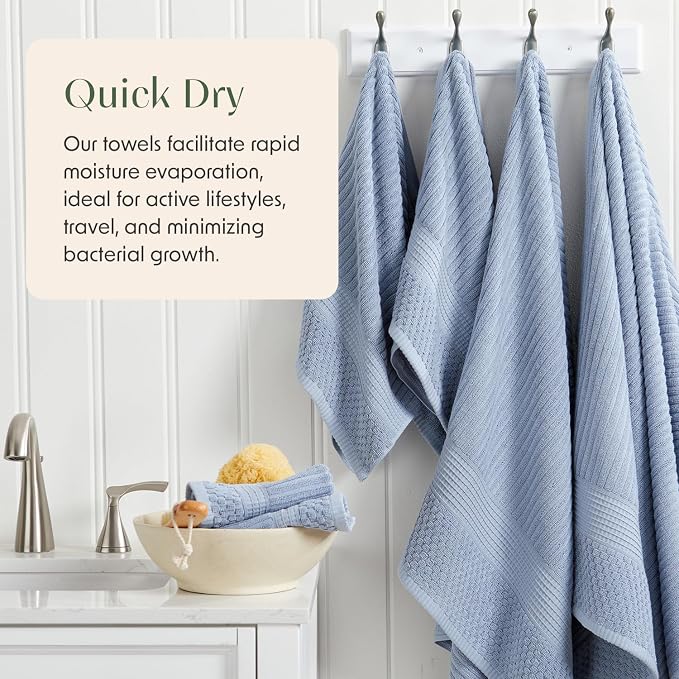 Springtree Home 100% Cotton Bath Towel Set | 6-Piece Set | Textured | Blue | Absorbent & Quick-Dry Bathroom Towels | Textured and Durable Cotton Towels for Bathroom | OEKO-TEX | Krista Collection