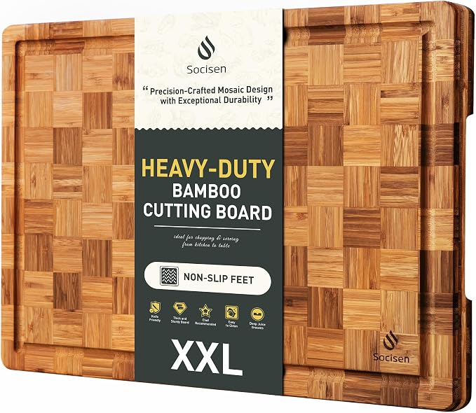 Extra Large Bamboo Wooden Cutting Board Wood Cutting Boards for Kitchen | Non Slip, Non Toxic, Butcher Block, Best Cutting Board, Must Haves, Kitchen Essentials Accessories, House Warming Decor