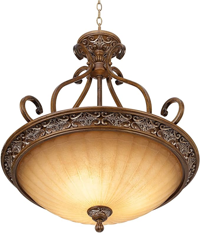 Sterling Estate 26 1/2" Wide Glass Bowl Pendant Light Light Fixture | Golden Bronze Chandelier Rustic Champagne Shade for Cottage Core Dining Room House Foyer Entryway Kitchen Bedroom Home High