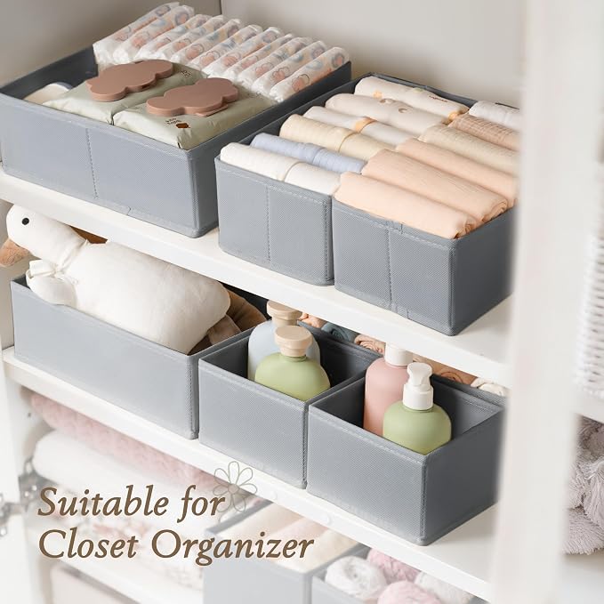 Criusia Drawer Organizers 18-Piece Set, Dresser Organizer for Baby Clothes, Foldable Closet Storage & Drawer Dividers for Underwear, Socks, Nursery (Gray)