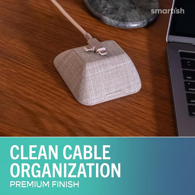 Smartish® Magnetic Cord Holder - Cable Wrangler Organizer with Magnet Clips for Charger Management on Desktop, Nightstand for USB-C + Lightning - Lightly Toasted Beige