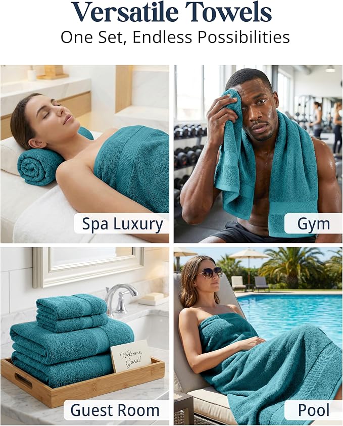 LANE LINEN Bath Towel Set 100% Cotton 6 Piece Soft Absorbent - Sea Port | Towel Set Of 6 - Ring-Spun Cotton, Terry Weave Comfort, Long-Lasting Comfort, Hotel-Style Look, Gets Softer With Every Wash
