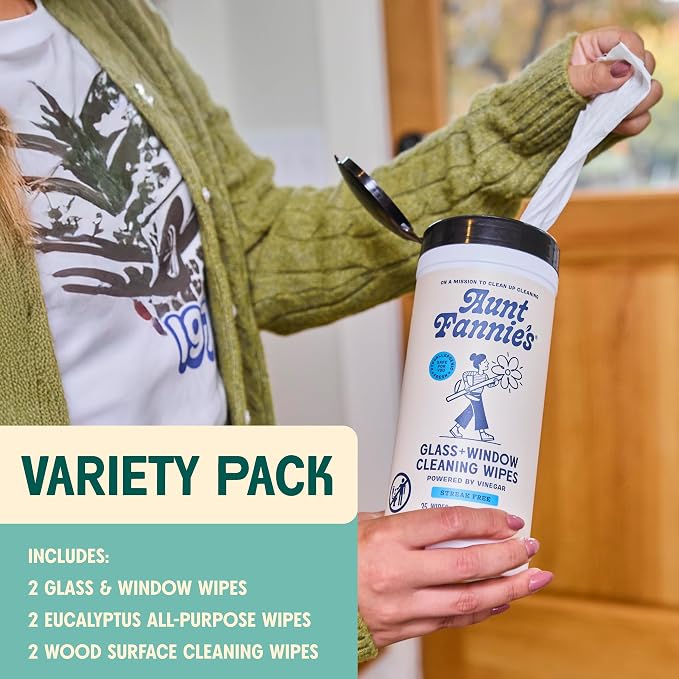 Aunt Fannie's Natural Cleaning Wipes Variety Pack, Multipurpose Surface Cleaner, 35 Count Each, Pack of 6