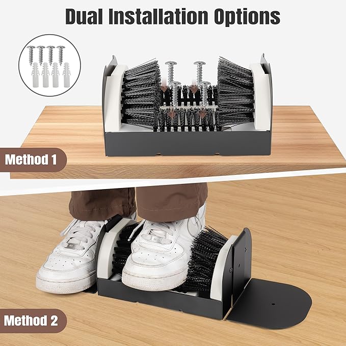 Portable Boot Scrubber with Detachable Fold-Out Footboards, No Mounting Required Mud Scraper, Heavy Duty Shoe Brush with Integrated Steel Plates for Outdoor, Garden & Work Site