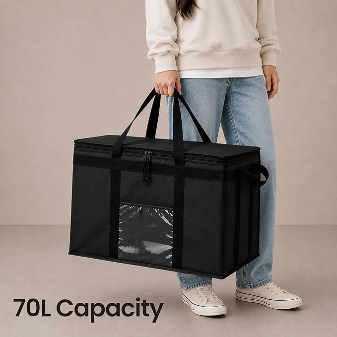 Insulated Food Bag, Portable Cooler Tote (3XL, Green, 1 Pack) | Large thermal bag, For cold & hot food, Soft sided cooler, Heavy duty carrier, Grocery shopping, Food delivery, Catering bag
